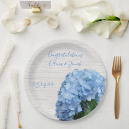 Assiettes En Carton Blue Heaven Floral Wood Mariage Personnalisé