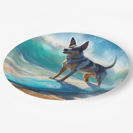 Assiettes En Carton Blue Heeler Beach Surfing Peinture (Angle)