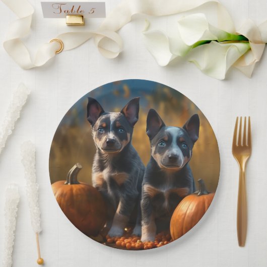 Assiettes En Carton Blue Heeler Chiot Automne Citrouille de plaisir (Mariage)