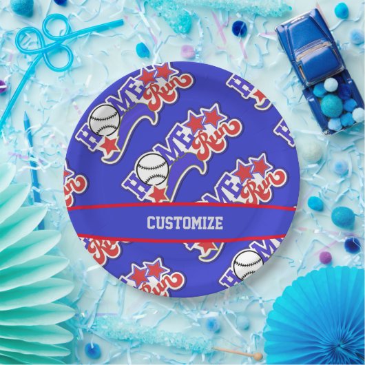Assiettes En Carton Blue Home Run Baseball (Fête)