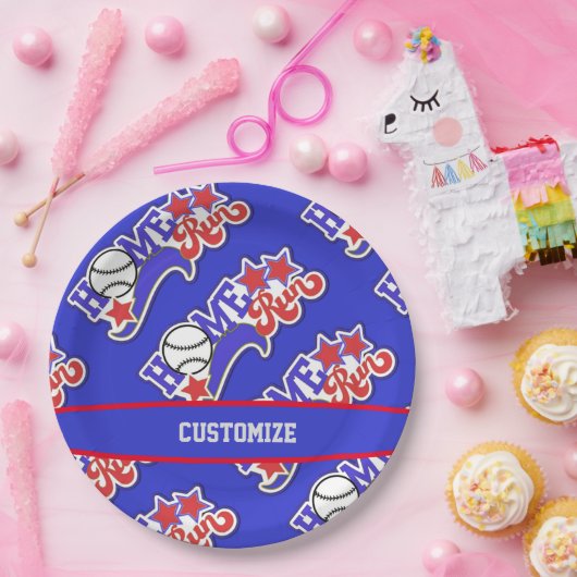 Assiettes En Carton Blue Home Run Baseball (Fête)