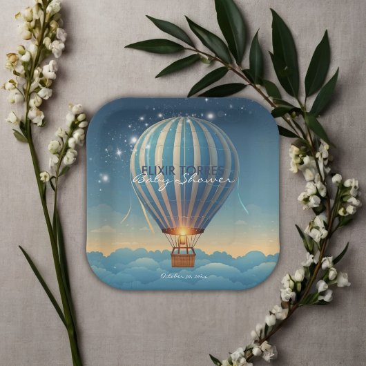 Assiettes En Carton Blue Hot Air Balloon Adventure Attend Baby shower