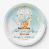 Assiettes En Carton Blue Hot Air Balloon Animaux Anniversaire (Devant)
