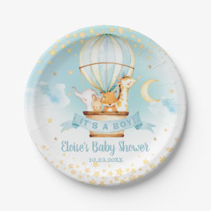 Assiettes En Carton Blue Hot Air Balloon mignonne Animaux Baby shower 