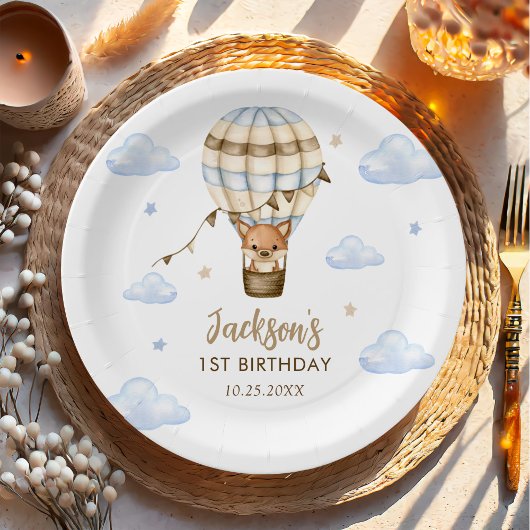 Assiettes En Carton Blue Hot Air Balloy Boy 1er anniversaire