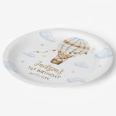 Assiettes En Carton Blue Hot Air Balloy Boy 1er anniversaire (Angle)