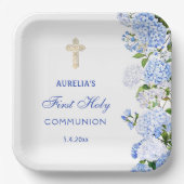 Assiettes En Carton Blue Hydrangea First Communion (Recto)