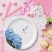 Assiettes En Carton Blue Hydrangea Fleurs Arrière - plan de bois (Fête)