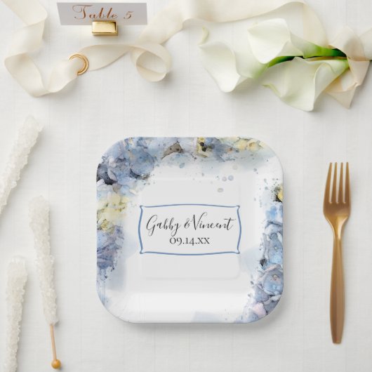 Assiettes En Carton Blue Hydrangea Floral Mariage d'aquarelle (Mariage)