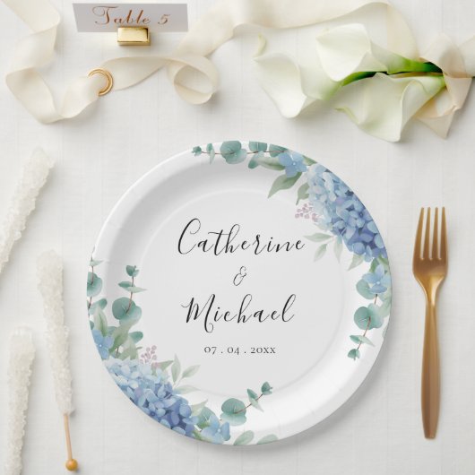 Assiettes En Carton Blue Hydrangea Floral Wedding (Mariage)