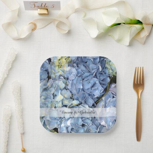 Assiettes En Carton Blue Hydrangea Flowers Mariage (Mariage)
