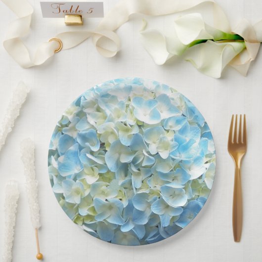 Assiettes En Carton Blue Hydrangea Petals Floral (Mariage)