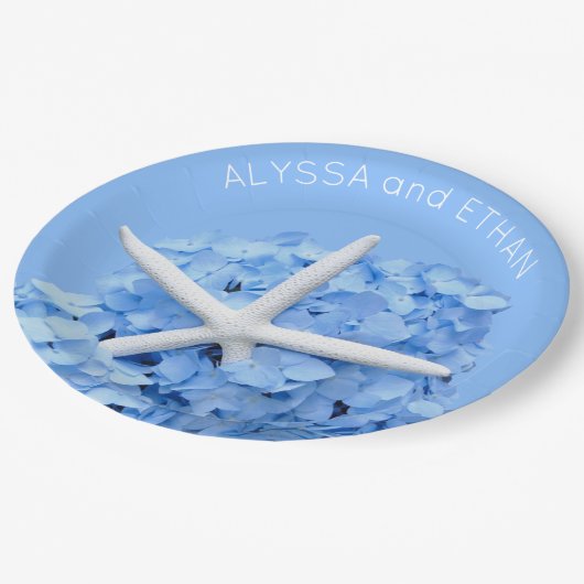 Assiettes En Carton Blue Hydrangea Starfish Douche (Angle)
