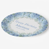 Assiettes En Carton Blue Hydrangeas aquarelle Floral Anniversaire (Angle)
