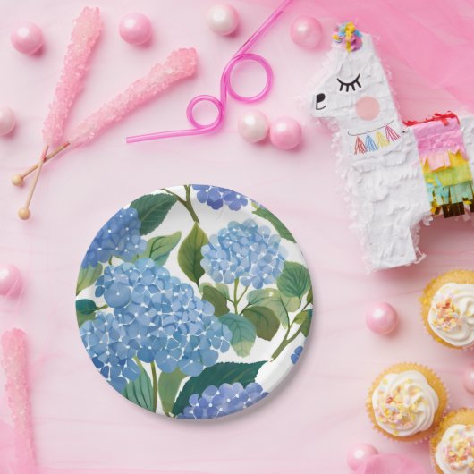 Assiettes En Carton Blue Hydrangeas | Beau Floral Bush (Fête)