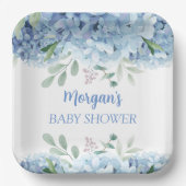 Assiettes En Carton Blue Hydrangeas Boy Baby shower Floral (Recto)