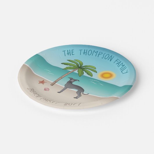 Assiettes En Carton Blue Italien Greyhound À Tropical Summer Beach (Angle)