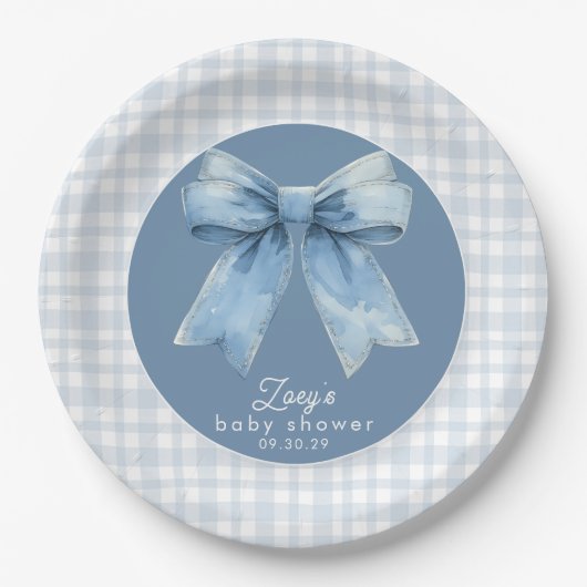 Assiettes En Carton Blue Jean Baby Boy Baby Shower Gingham Paper Plat (Devant)