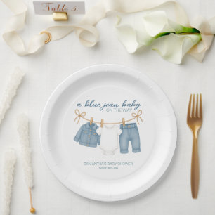 Assiettes En Carton Blue Jean Baby sur le chemin Baby shower