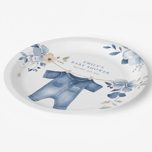 Assiettes En Carton Blue Jean Denim Sweet Boy Baby shower (Angle)