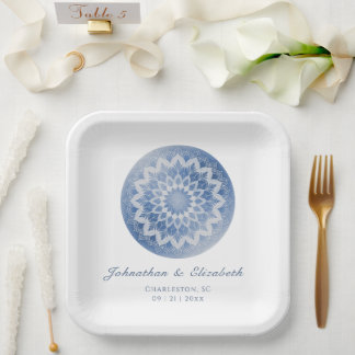 Assiettes En Carton Blue Lace Mandala Wedding