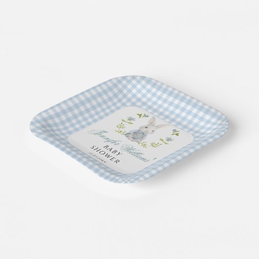 Assiettes En Carton Blue Little Bunny Boy En vichy Baby shower Boho (Angulaire)