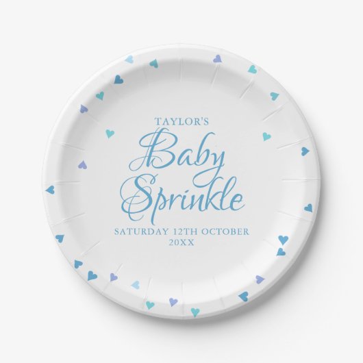 Assiettes En Carton Blue Love Hearts Baby Boy Sprinkle Douche (Devant)