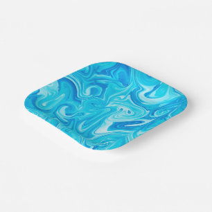 Assiettes En Carton Blue Marbelized Peinture Art moderne Hanoukka Fun