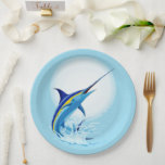 Assiettes En Carton Blue Marlin Jumping out of Ocean<br><div class="desc">Realistic illustration of a beautiful Marlin Fish Ocean Animal jumping out of ocean. Vector Art copyright BluedarkArt TheChameleonArt.</div>