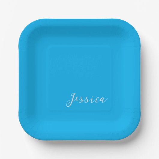 Assiettes En Carton Blue Modern Elegant Plain Simple Professional Name (Recto)