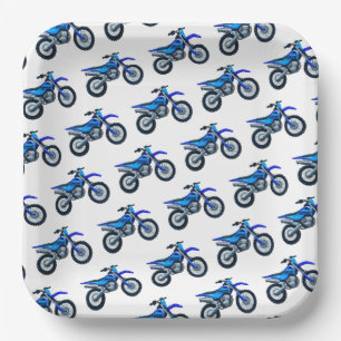 Assiettes En Carton Blue Motocross Dirt Bike Anniversaire