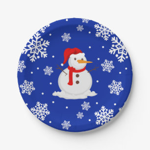 Assiettes En Carton Blue noël Snowman Snowflakes