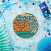 Assiettes En Carton Blue Ocean Waves Nautilus Seashell Motif Nouveau (Fête)