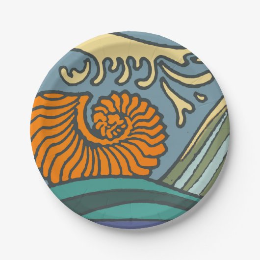 Assiettes En Carton Blue Ocean Waves Nautilus Seashell Motif Nouveau (Devant)