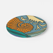 Assiettes En Carton Blue Ocean Waves Nautilus Seashell Motif Nouveau (Angle)
