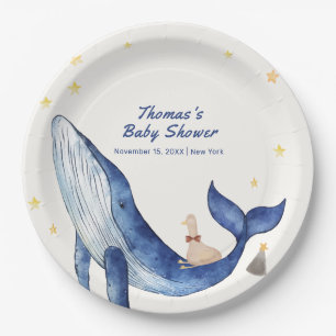 Assiettes En Carton Blue Ocean Whimsical Duck Stars Baby shower balein