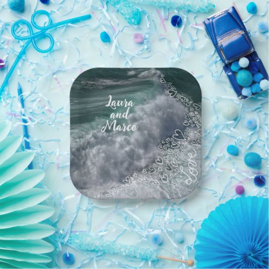 Assiettes En Carton Blue ocean with drawn hearts (Fête)