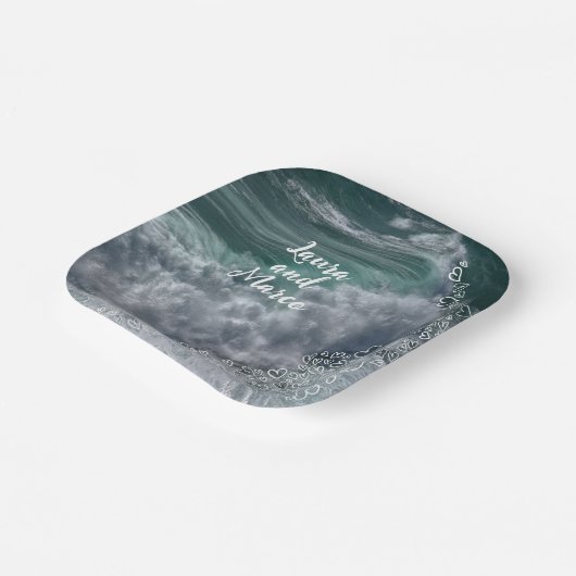 Assiettes En Carton Blue ocean with drawn hearts (Angulaire)