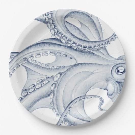 Assiettes En Carton Blue Octopus Cephalopod Kraken Ink (Devant)