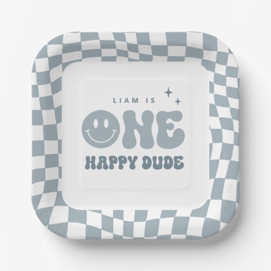 Assiettes En Carton Blue ONE Happy Dude Fête d'anniversaire Plaques (Recto)