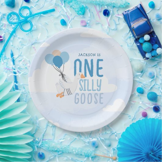 Assiettes En Carton Blue One Silly Goose 1er anniversaire (Fête)