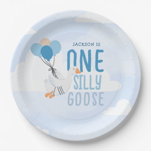 Assiettes En Carton Blue One Silly Goose 1er anniversaire (Devant)