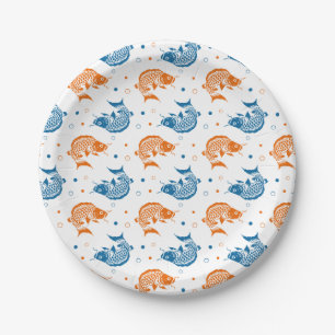 Assiettes En Carton Blue Orange Summer Japonais Koi Fish