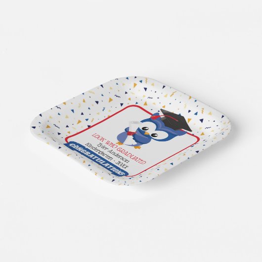 Assiettes En Carton Blue Owl Kindergarten Graduation (Angulaire)