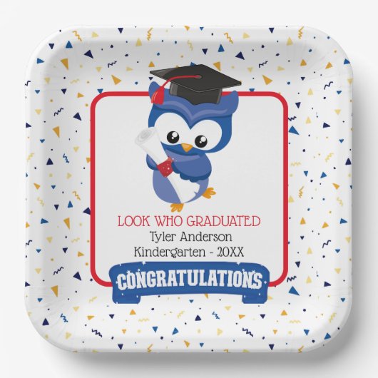 Assiettes En Carton Blue Owl Kindergarten Graduation (Recto)