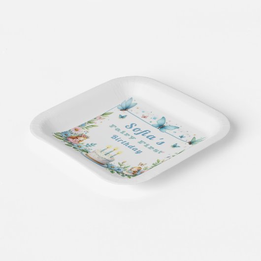 Assiettes En Carton Blue Pastel Butterfly Fairy First Birday - (Angulaire)