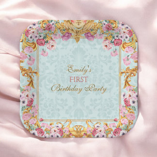 Assiettes En Carton Blue Pastel Gold Premier Rococo baroque Anniversai