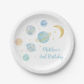 Assiettes En Carton Blue Pastel Two Moon Space Anniversaire (Devant)