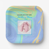 Assiettes En Carton Blue Pastel Welcome First Born Photo (Recto)