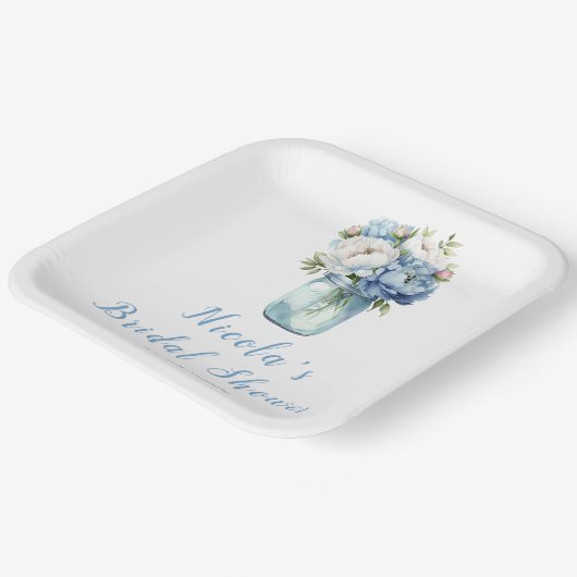 Assiettes En Carton Blue Peonies Mason Jar Fête des mariées (Angulaire)